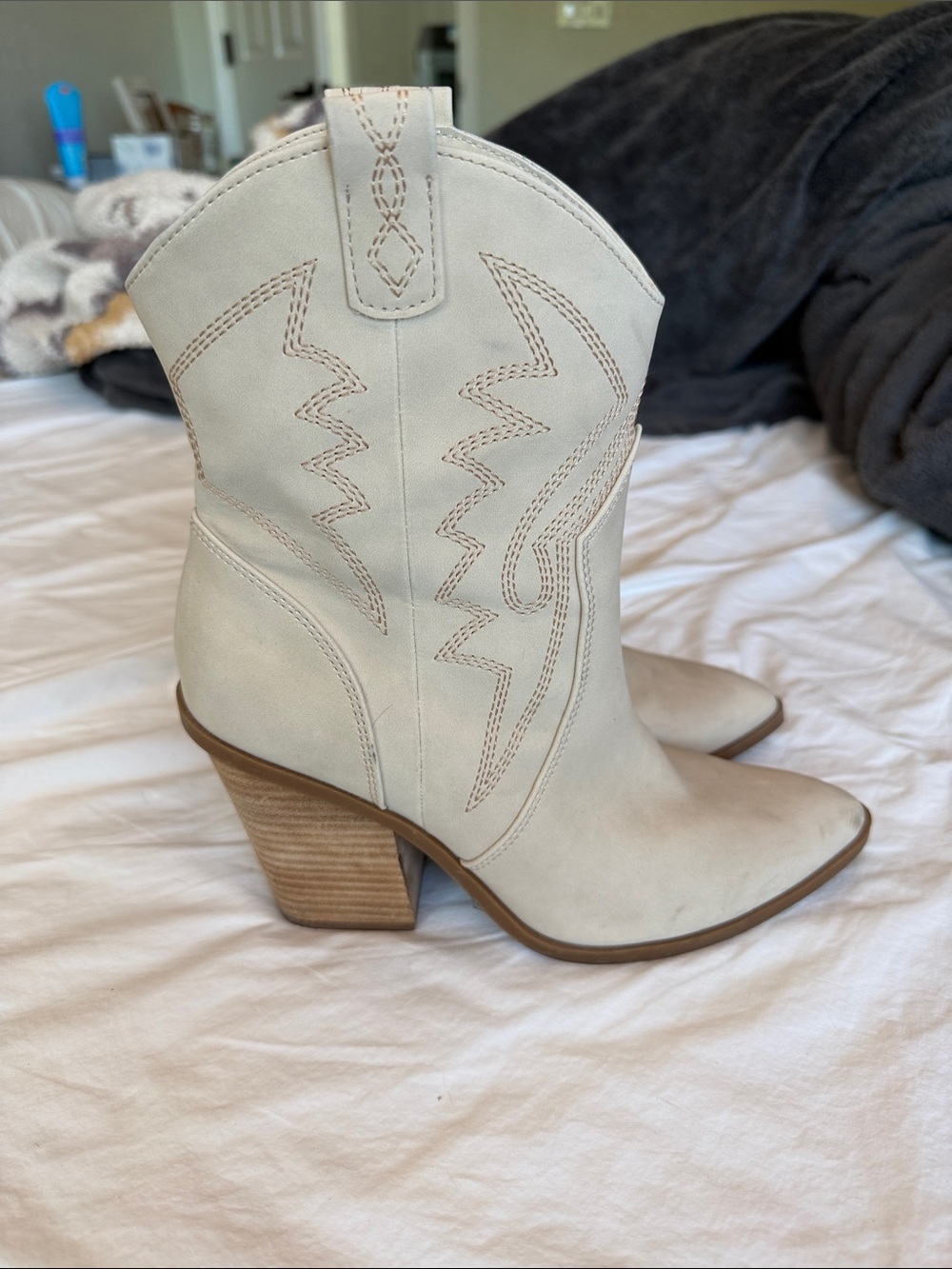 DV by Dolce Vita Cream Western Ankle Boots with Stacked Heel